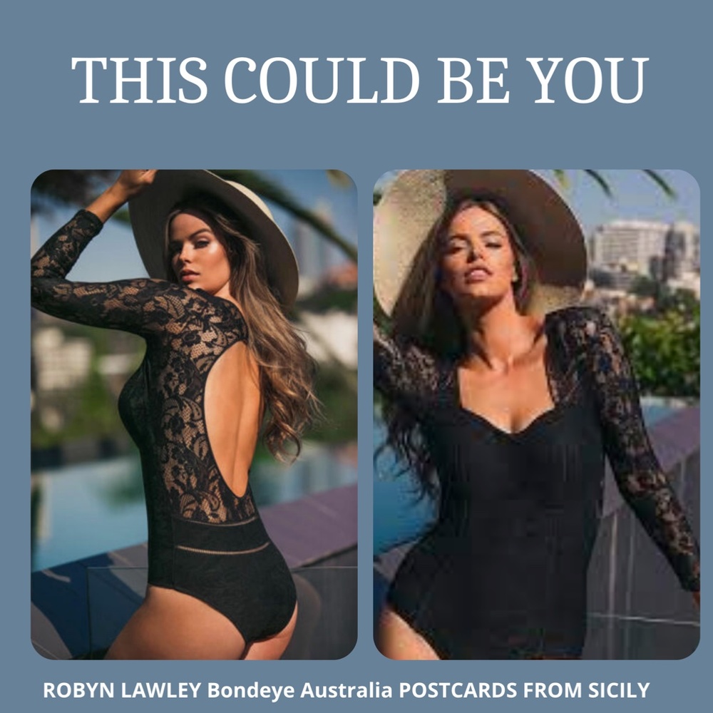 BLACK LACE LONG SLEEVE OPEN BACK ONE PIECE SWIMSUIT Sz US 10 - Picture 12 of 14
